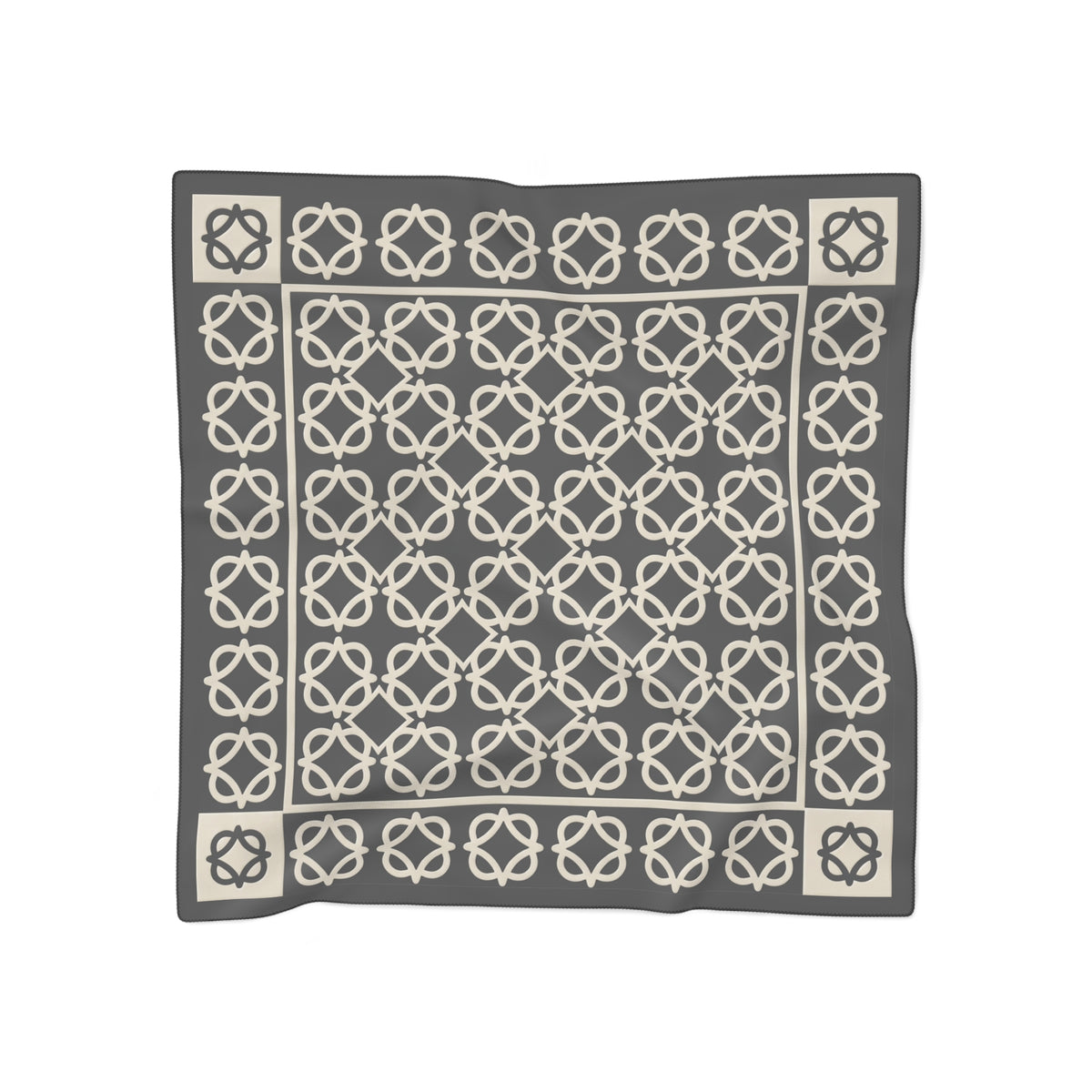 Geometric Knot Square Scarf — Neutral Gray Patterned Poly Scarf