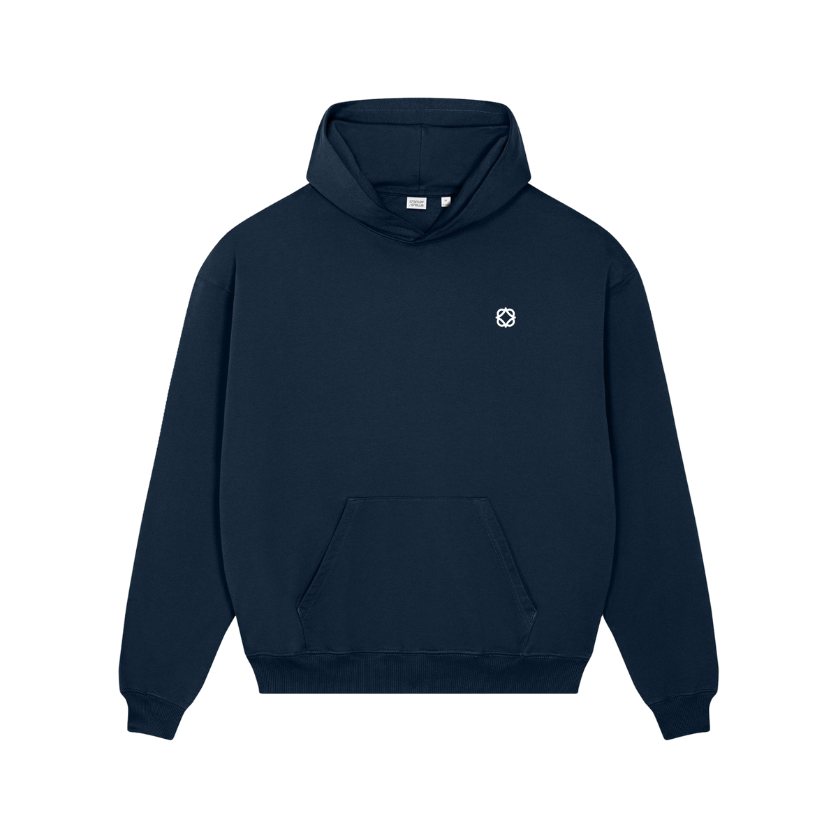 Minimal Atom Logo Hoodie — Small Chest Graphic Hooded Sweatshirt