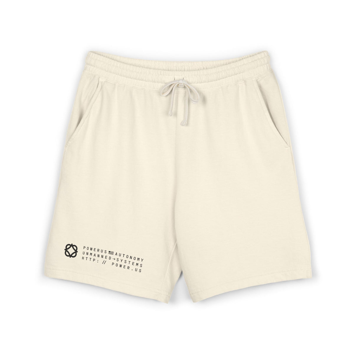Lightweight Fleece Sweat Shorts — Minimalist Neutral Lounge Shorts with Small Geometric Accent
